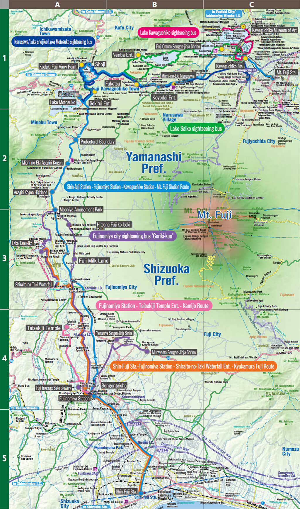 Area Bus Route Map for Mt. Fuji West Side